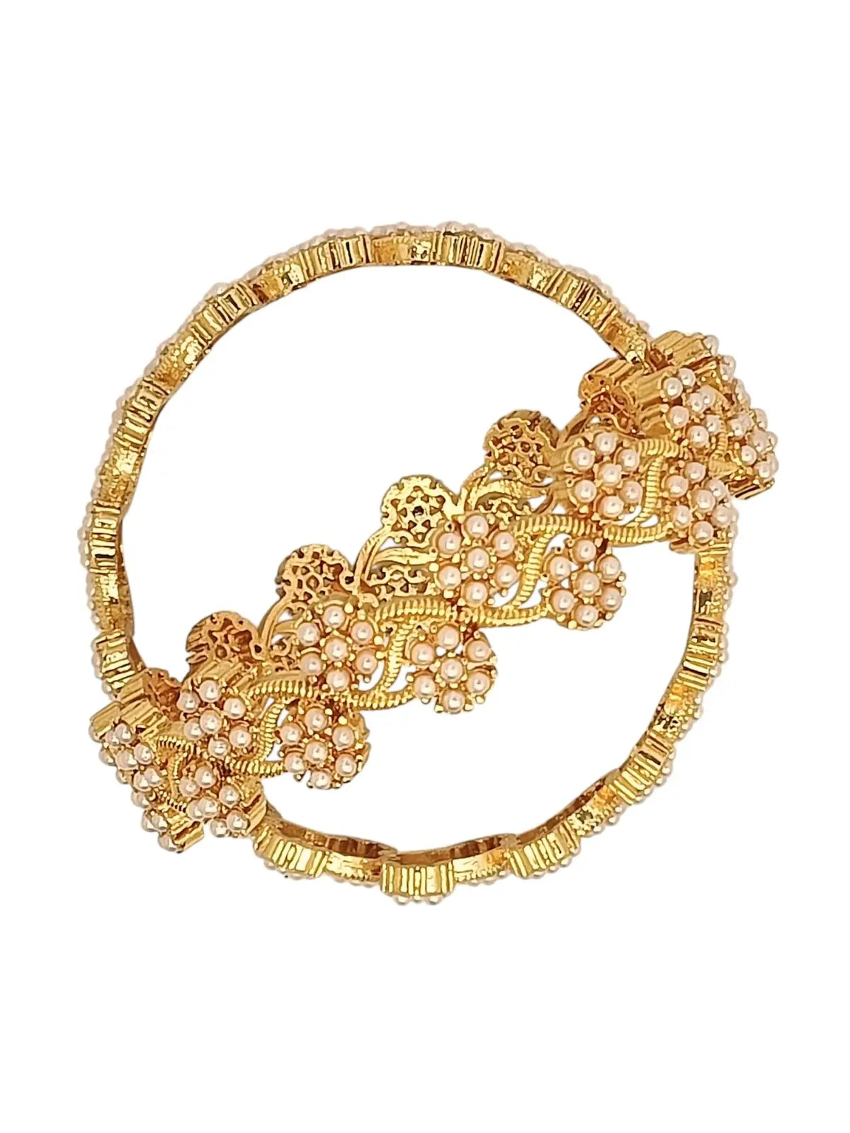 Set Of 2 Gold Plated Floral Beads Design Bangle Set