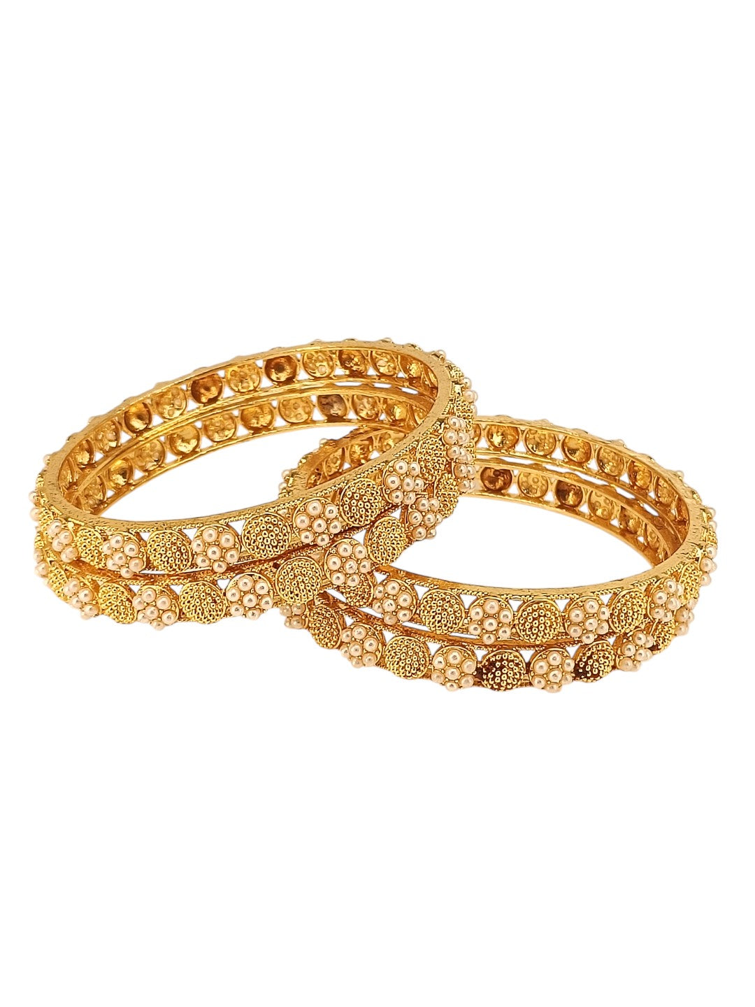 Set Of 4 Gold Plated White Beads Embellished Bangle Set