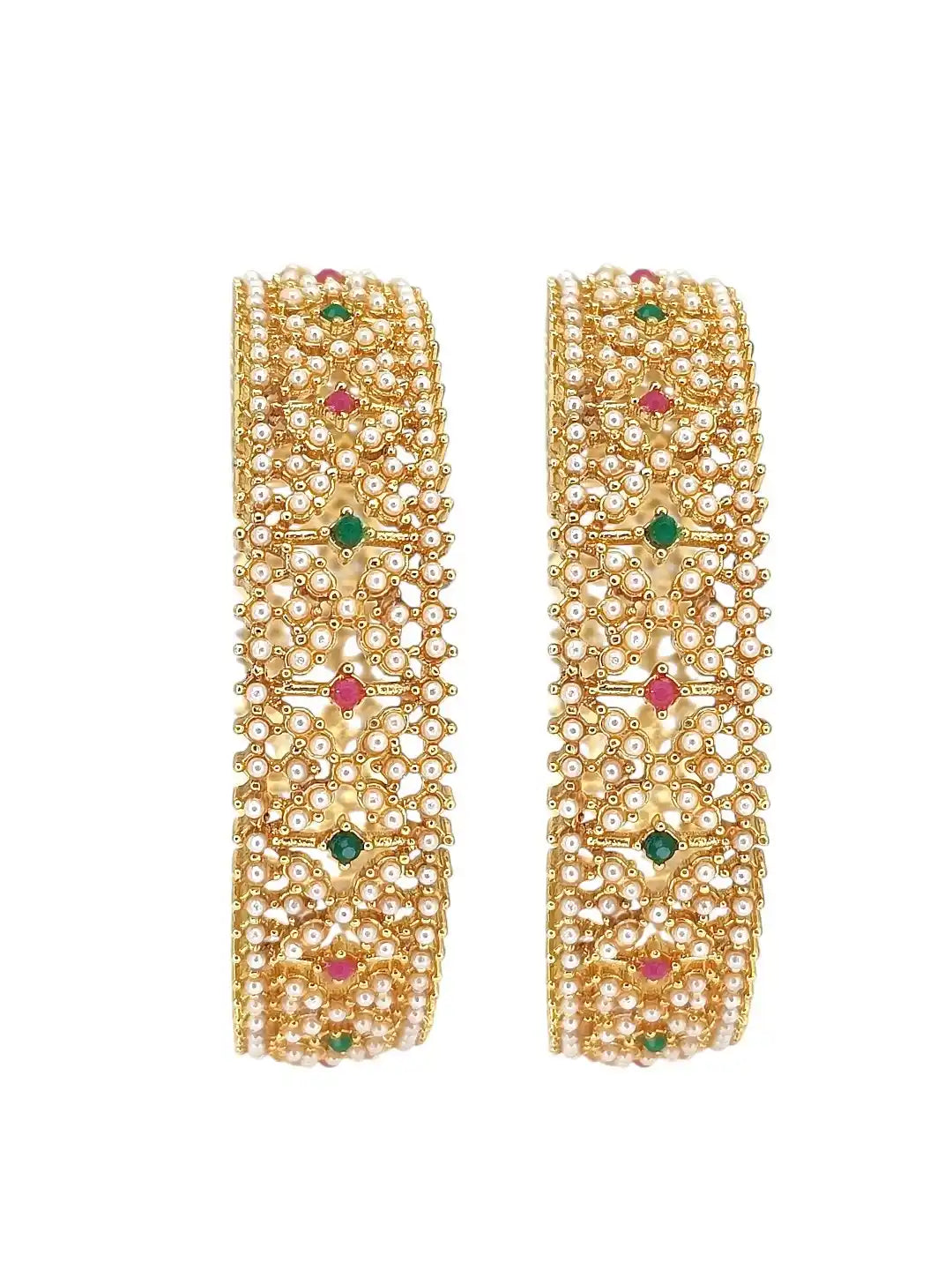 Set Of 2 Gold Plated Beads Mesh Bangle