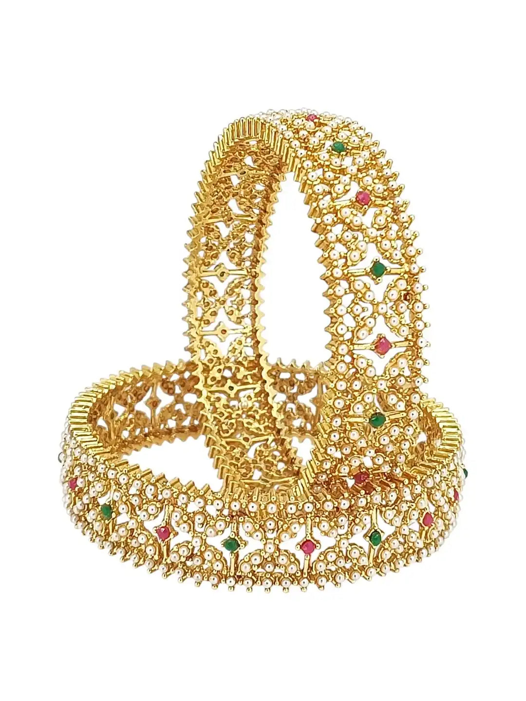 Set Of 2 Gold Plated Beads Mesh Bangle