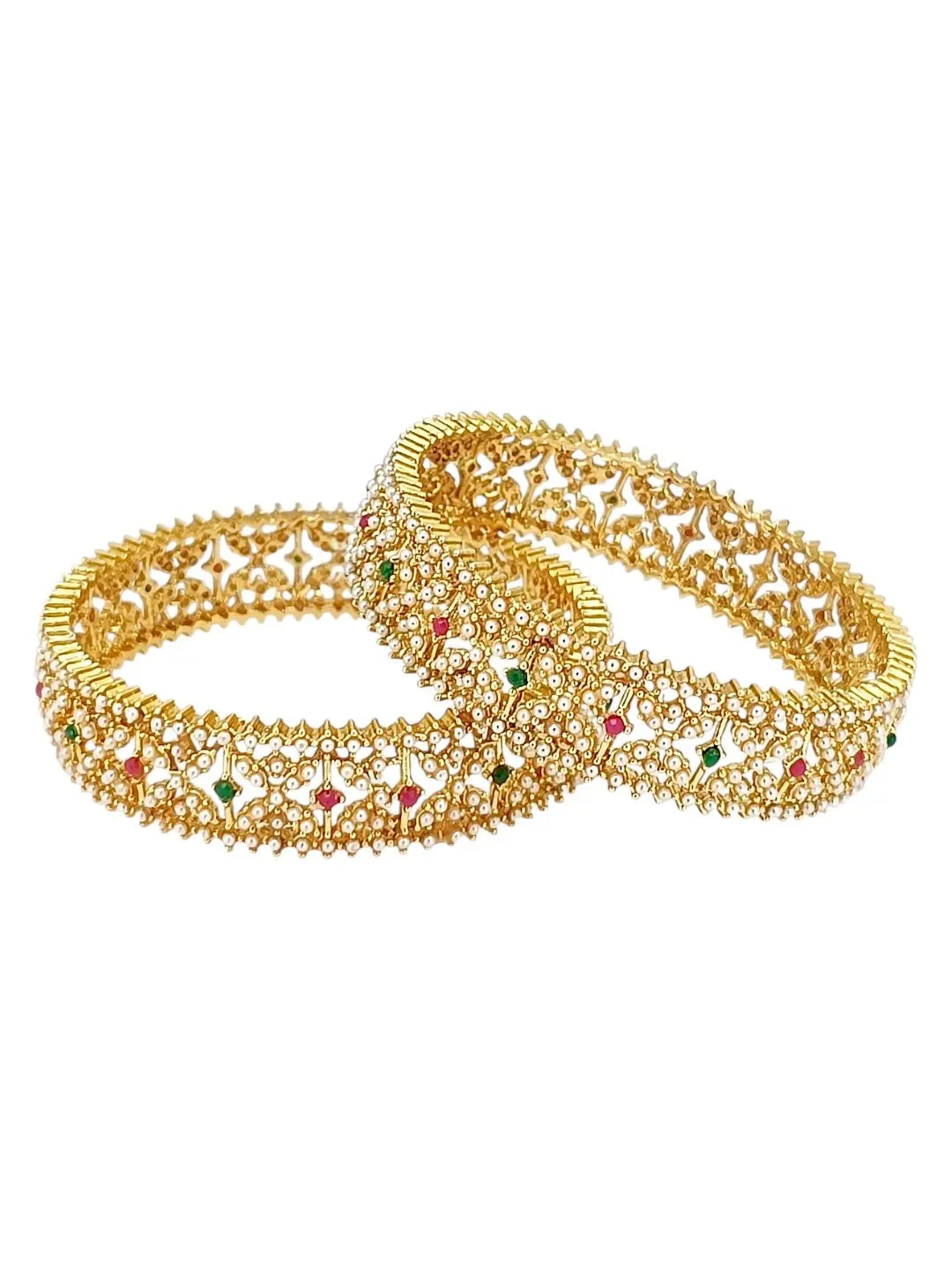Set Of 2 Gold Plated Beads Mesh Bangle