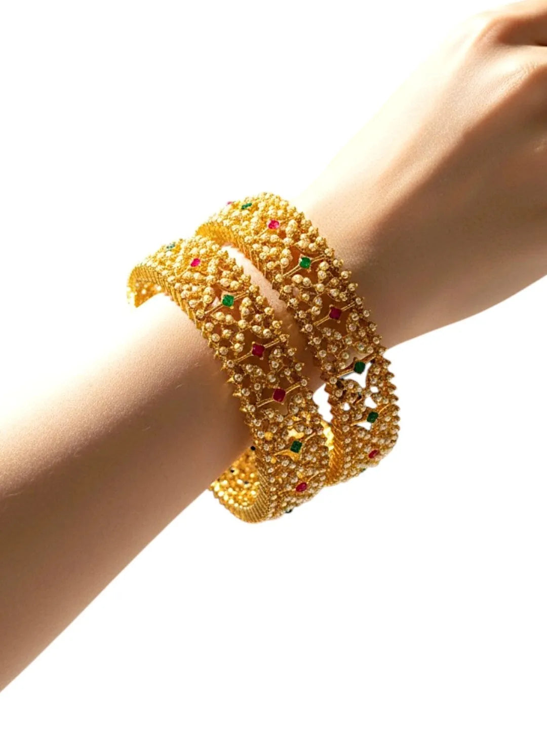 Set Of 2 Gold Plated Beads Mesh Bangle