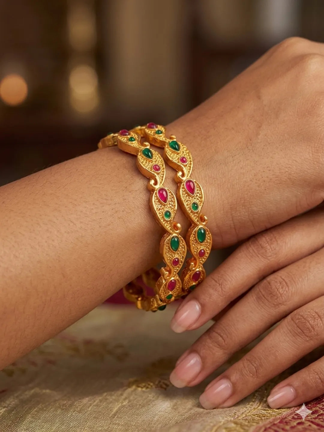 Paisley Polki Gold Plated 2pc Kada Bangle