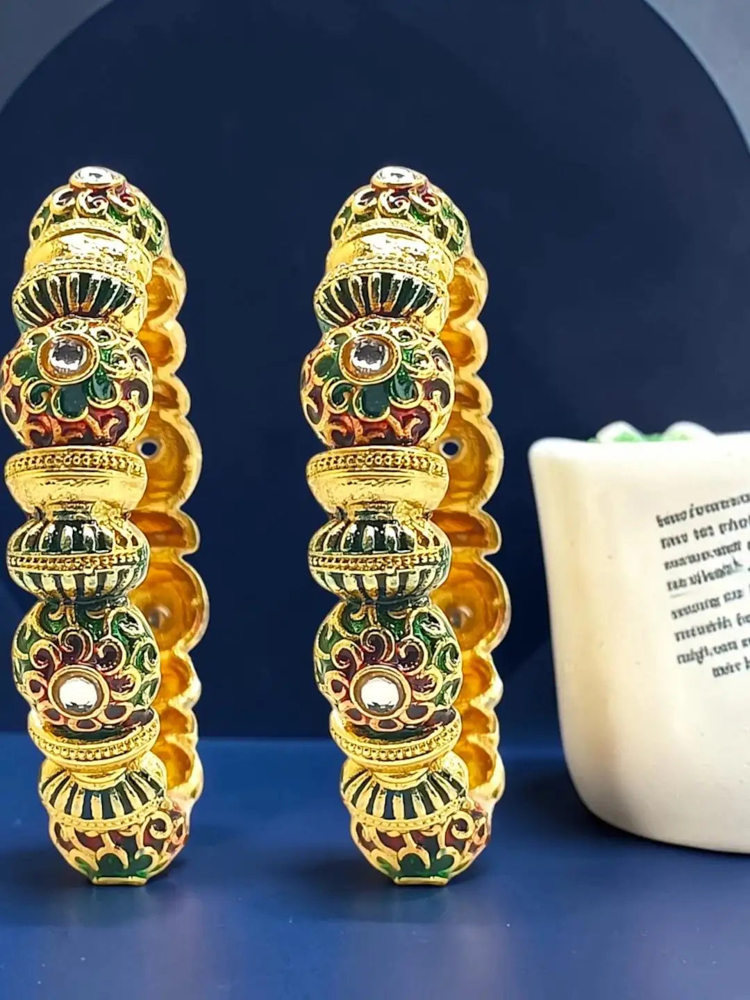 Gold Plated Set Of 2 Meenakari Kundan Bangles