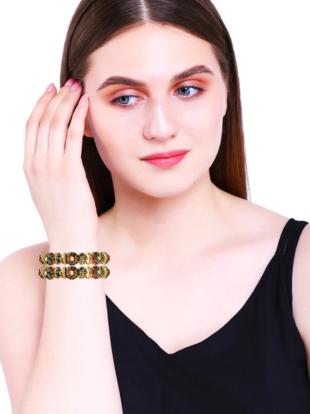 Kundan Meenakari 2Pc Multicolor Bangle kada