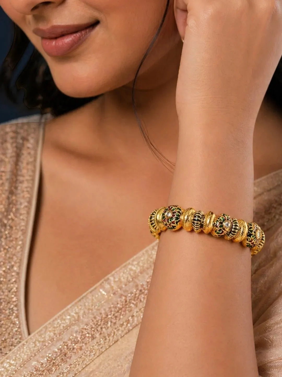 Gold Plated Set Of 2 Meenakari Kundan Bangles