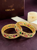 Set Of 2 Gold Plated Moti Bangle Set