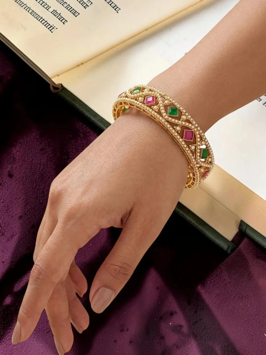 Set Of 2 Gold Plated Moti Bangle Set