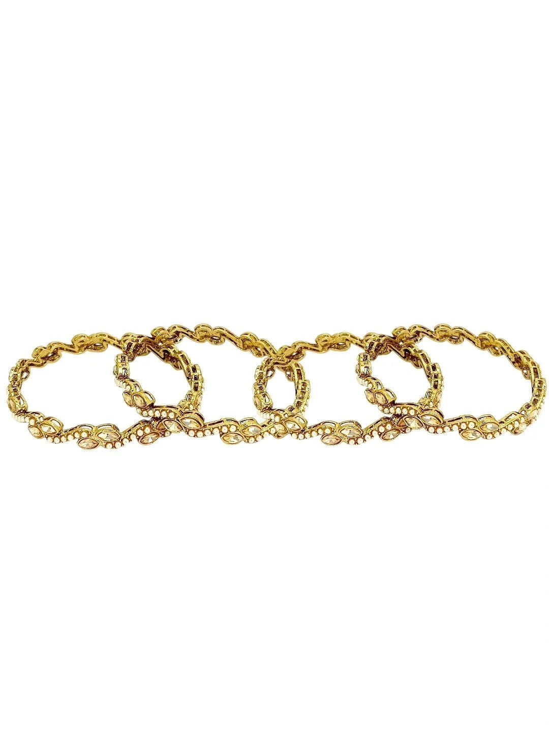Set Of 4 Gold Plated Stone Studded & Beaded Bangle