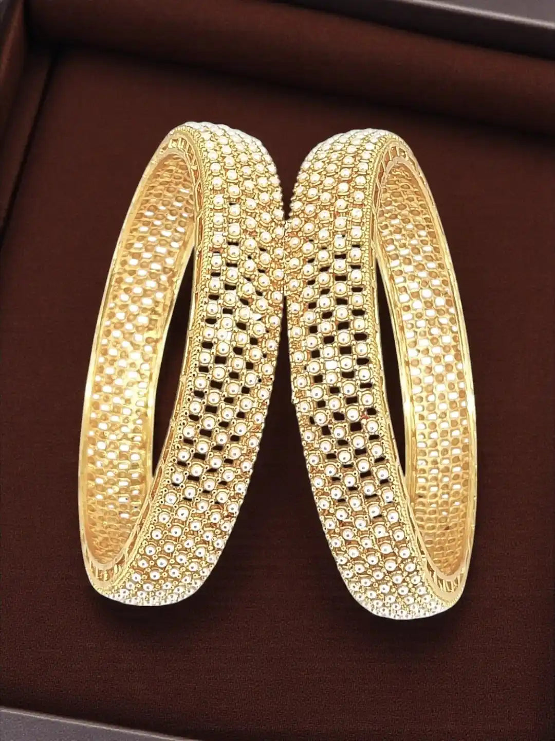 Set Of 2 Gold Plated Beaded Studded Bangle