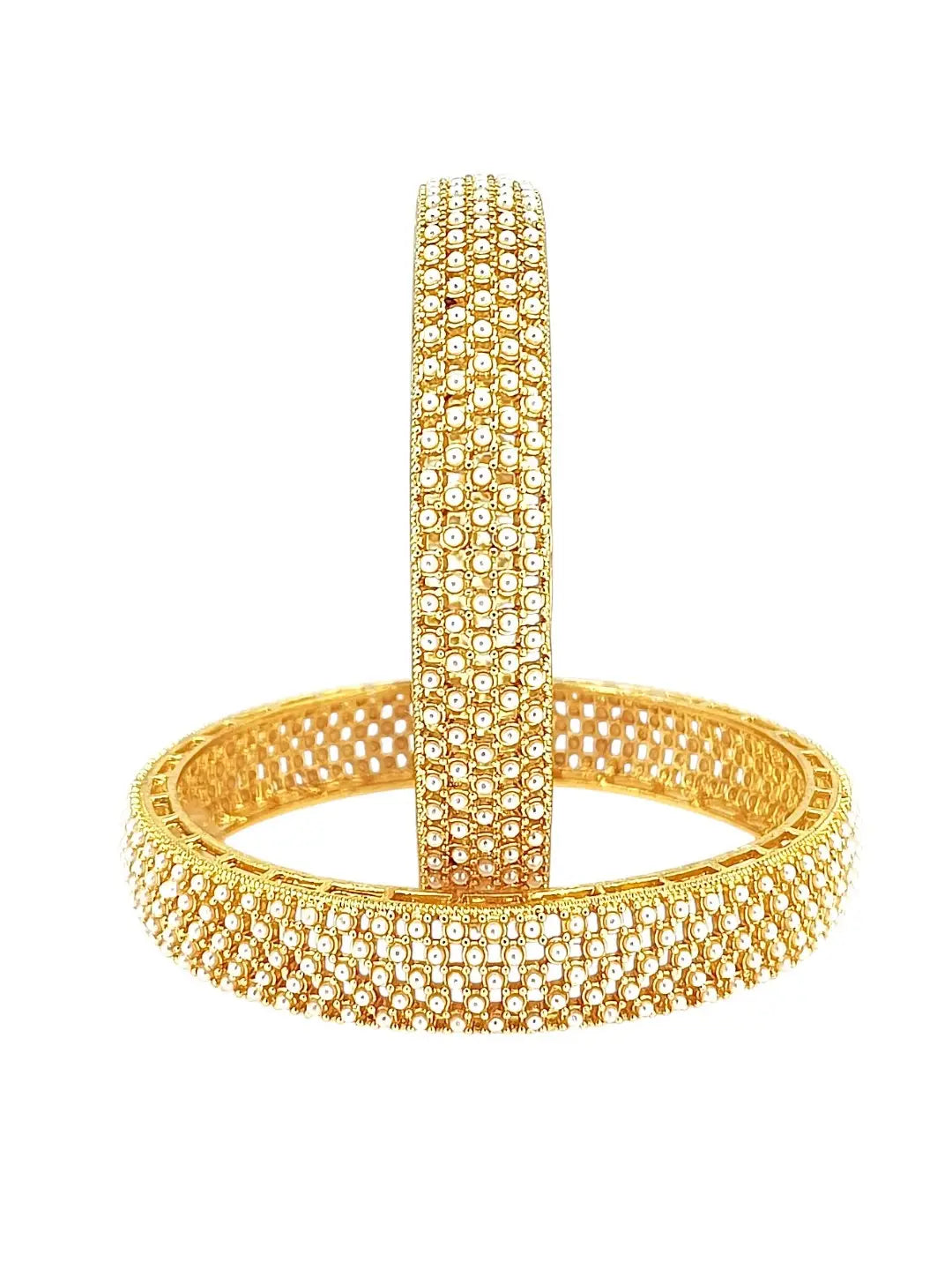 Set Of 2 Gold Plated Beaded Studded Bangle
