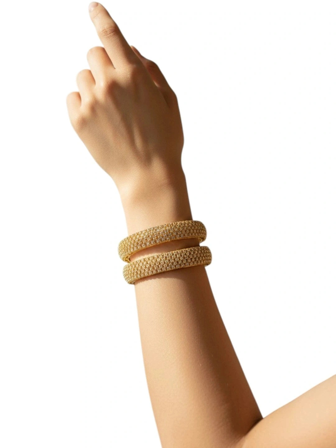 Set Of 2 Gold Plated Beaded Studded Bangle