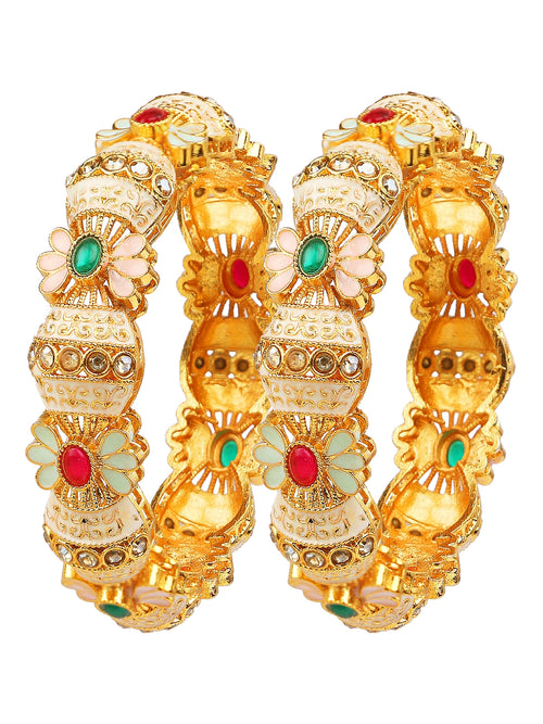 Enamel Gold Plated Floral Fusion 2Pc Bangle