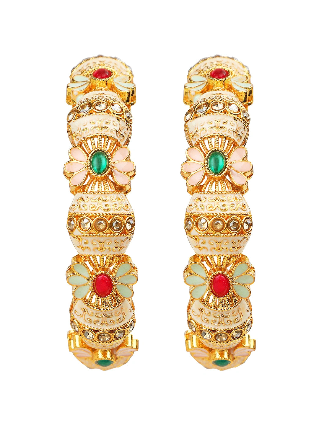 Enamel Gold Plated Floral Fusion 2Pc Bangle