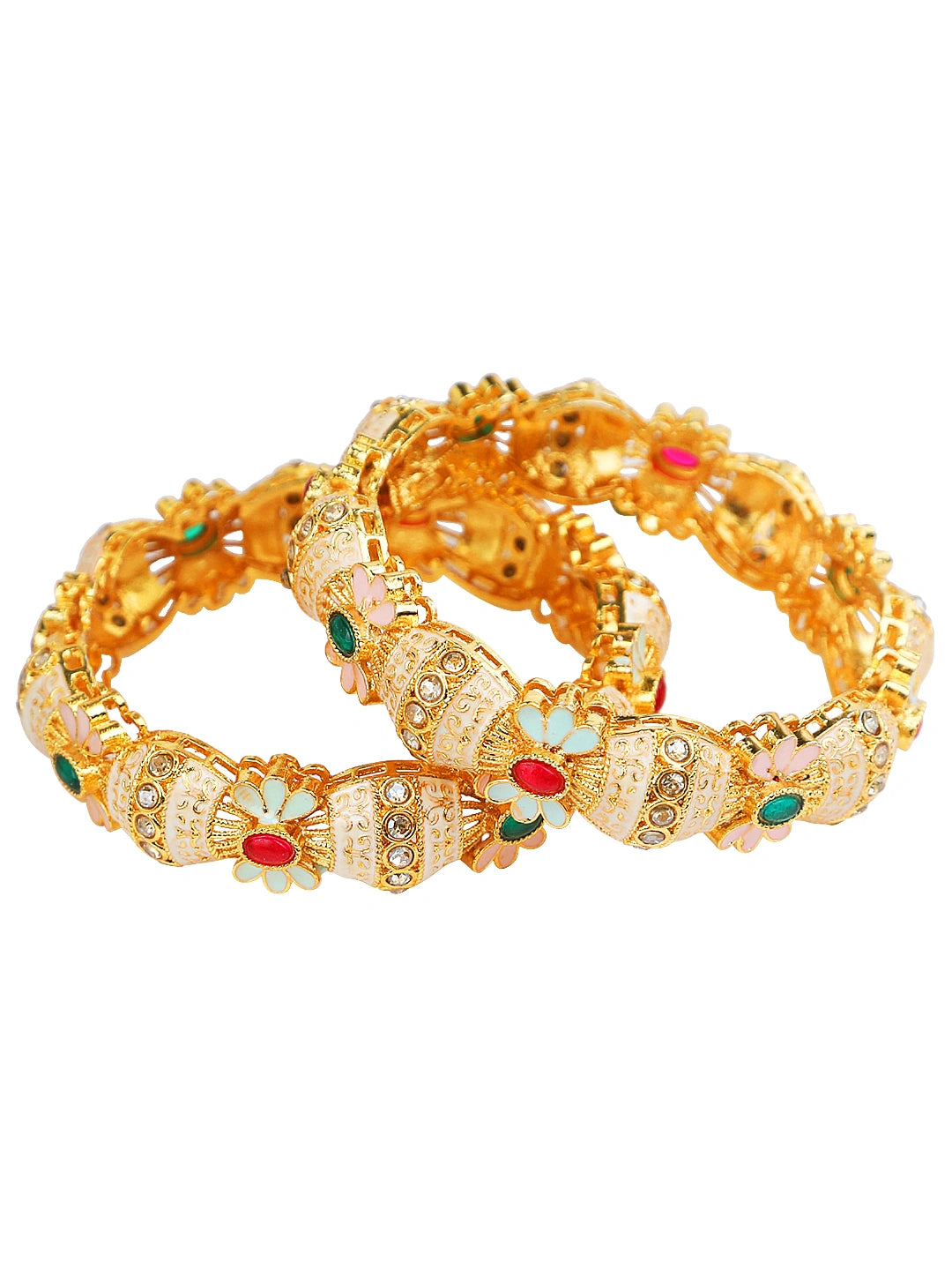 Enamel Gold Plated Floral Fusion 2Pc Bangle