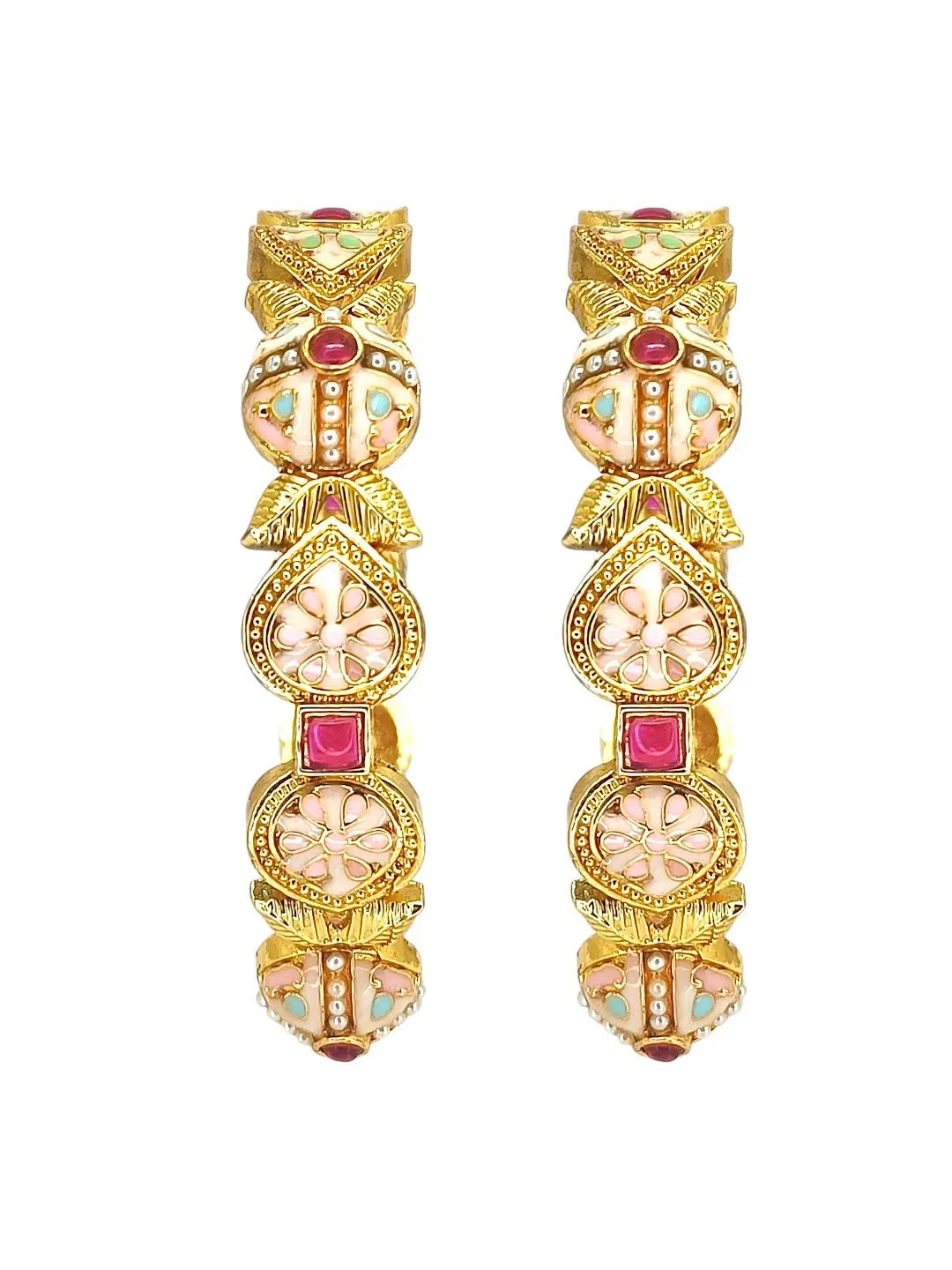 Set Of 2 Gold Plated Stone Studded & Beaded Bangle
