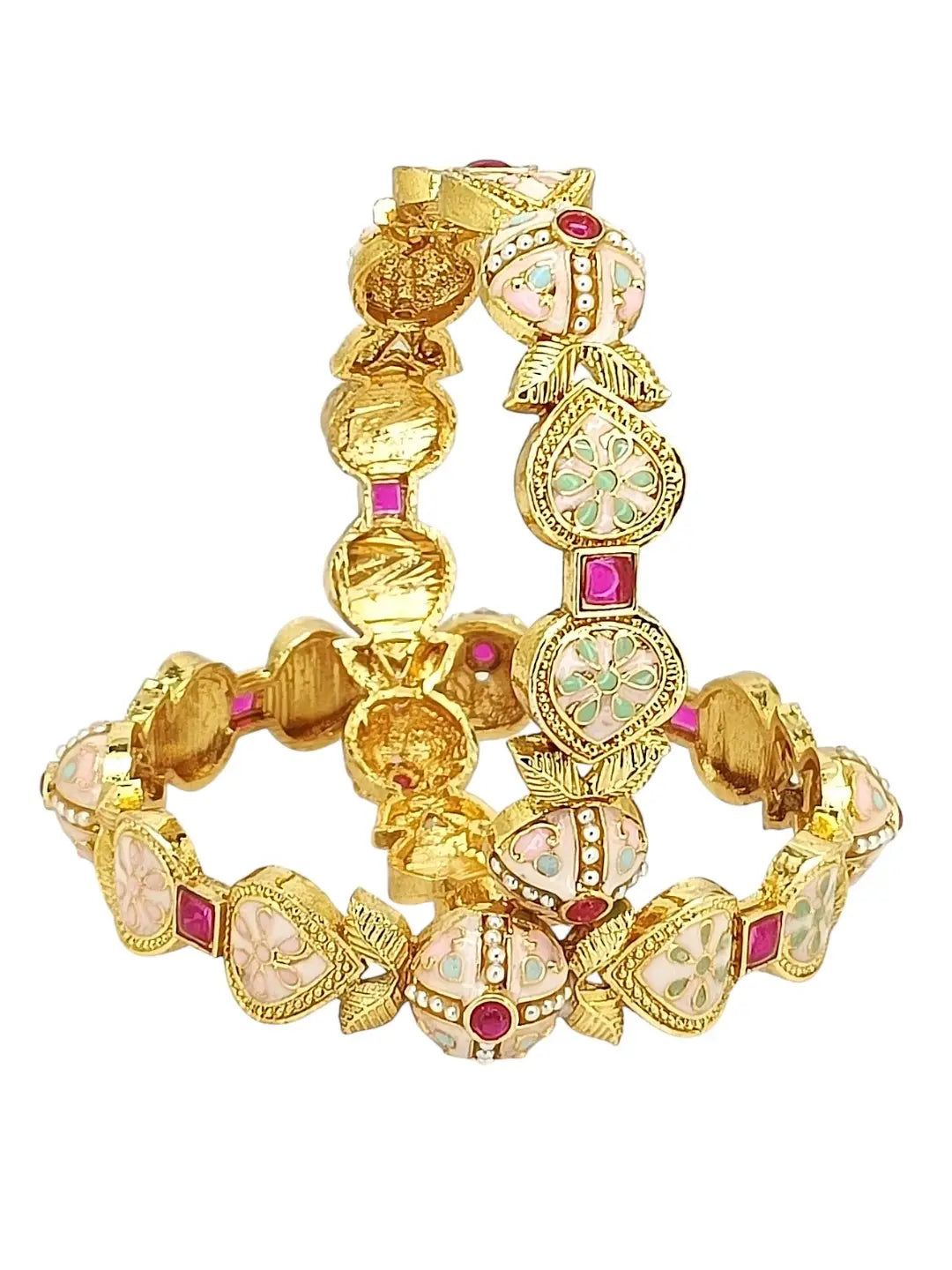 Set Of 2 Gold Plated Stone Studded & Beaded Bangle