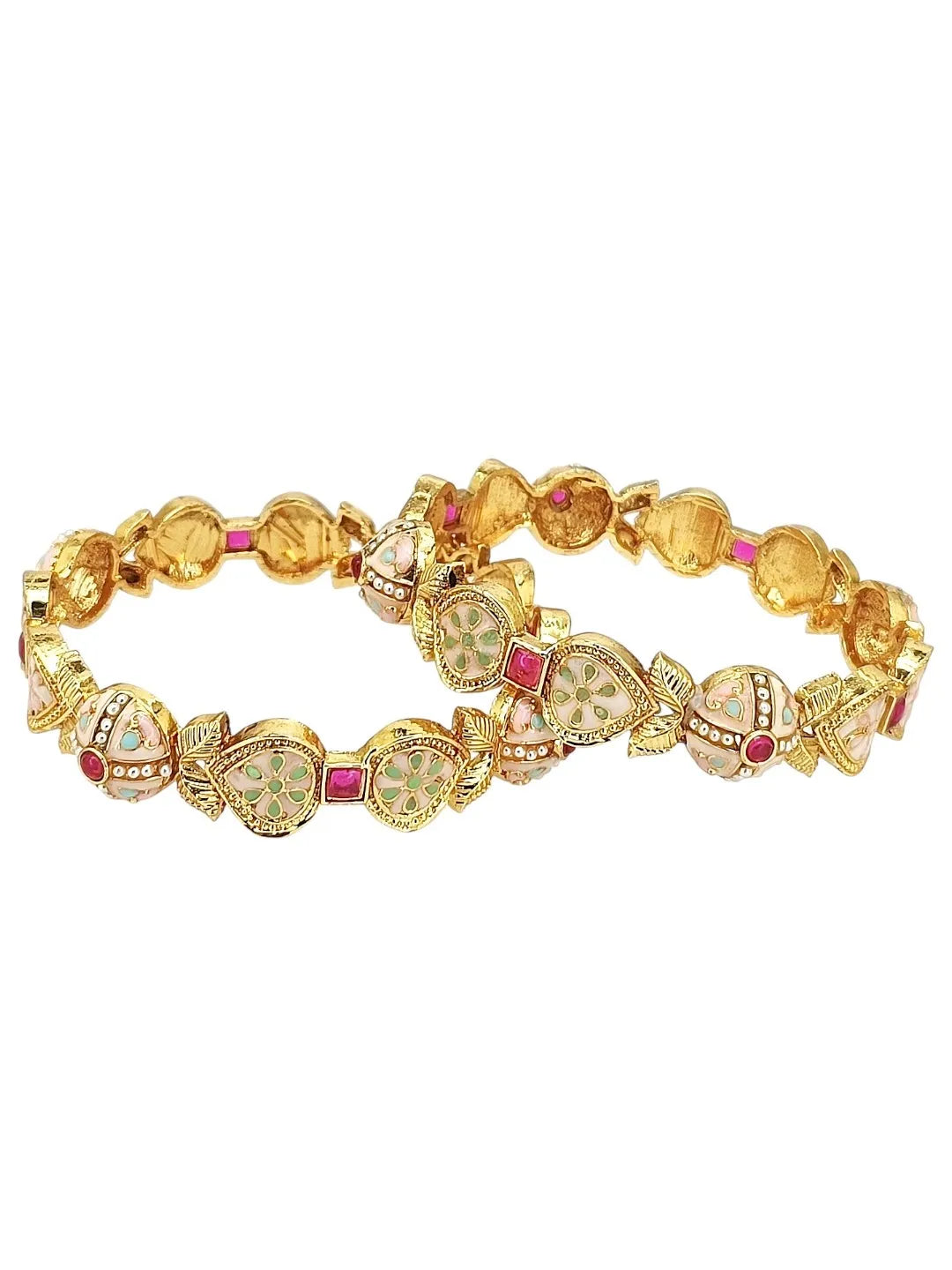 Set Of 2 Gold Plated Stone Studded & Beaded Bangle
