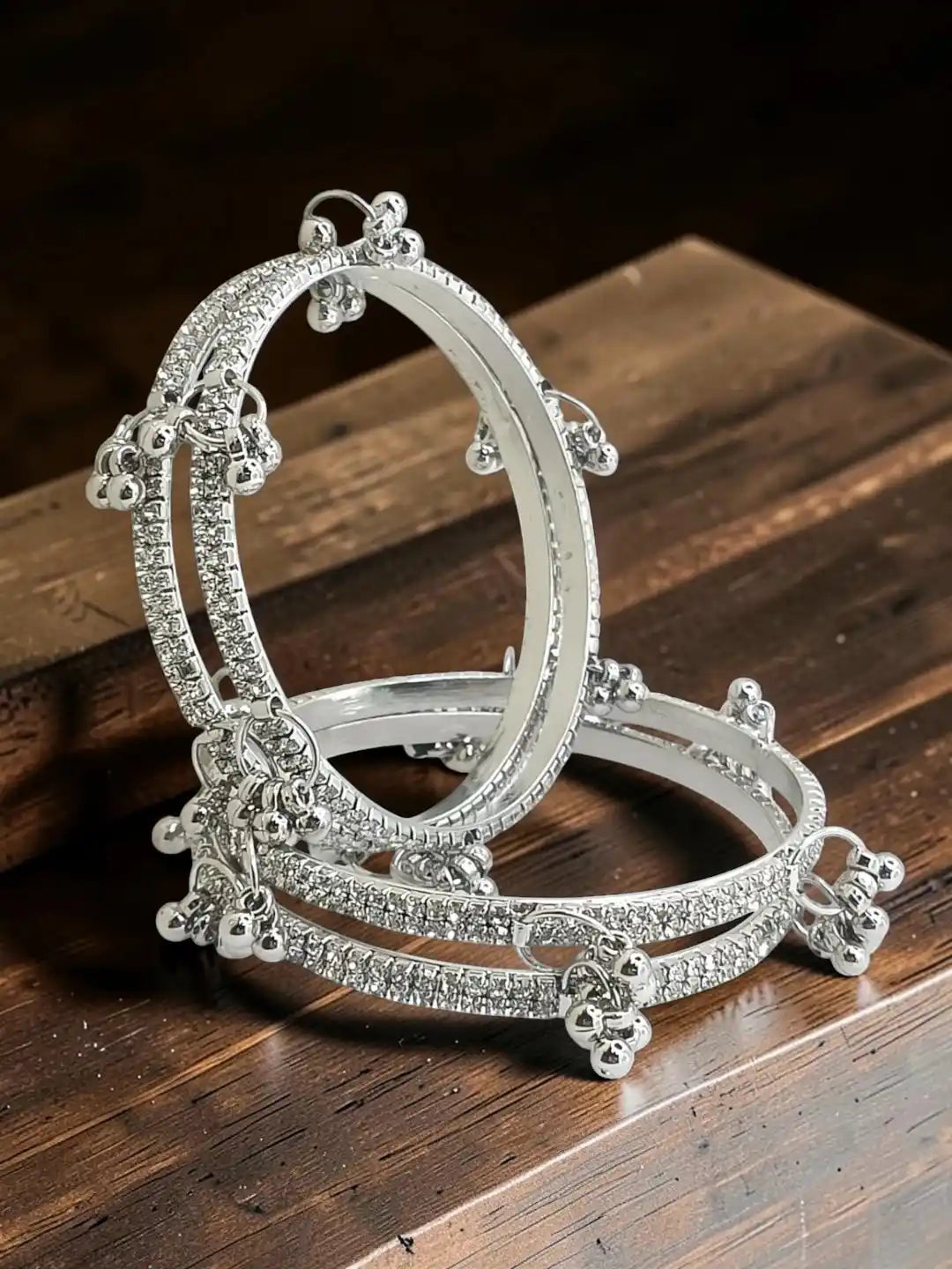 Silver Plated Set Of 4 CZ Kashmiri Ghungroo Bangles