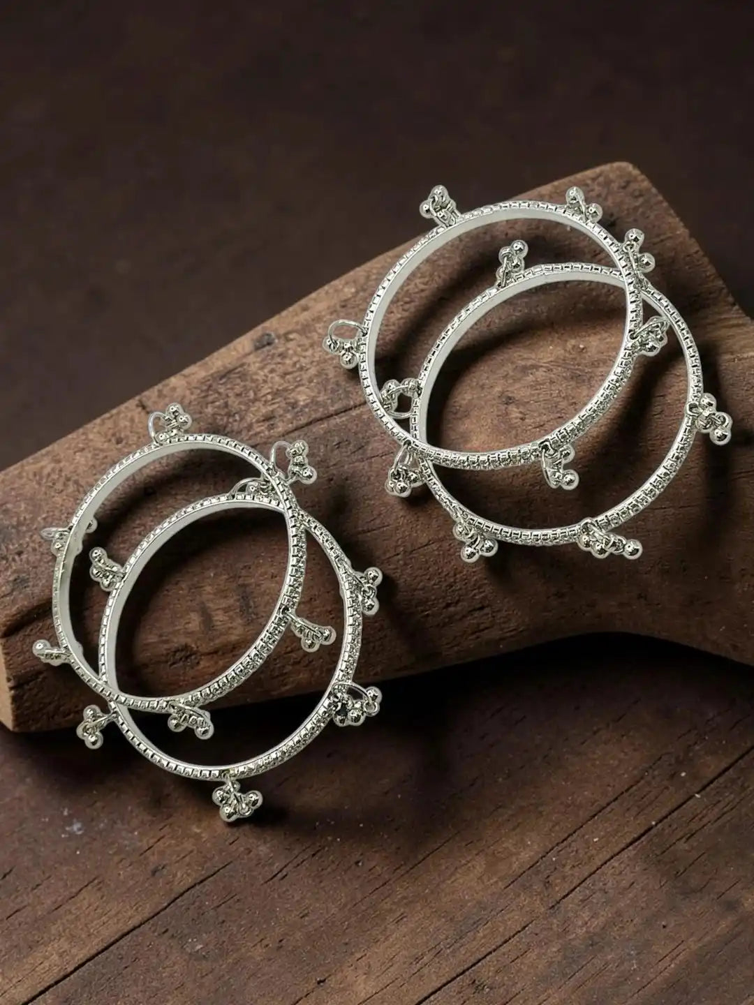 Silver Plated Set Of 4 CZ Kashmiri Ghungroo Bangles