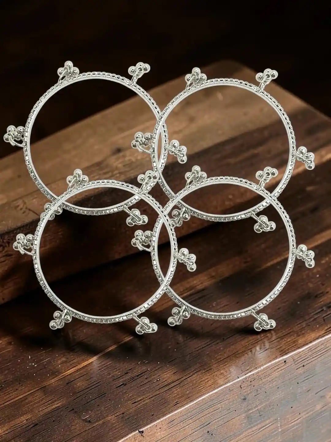 Silver Plated Set Of 4 CZ Kashmiri Ghungroo Bangles