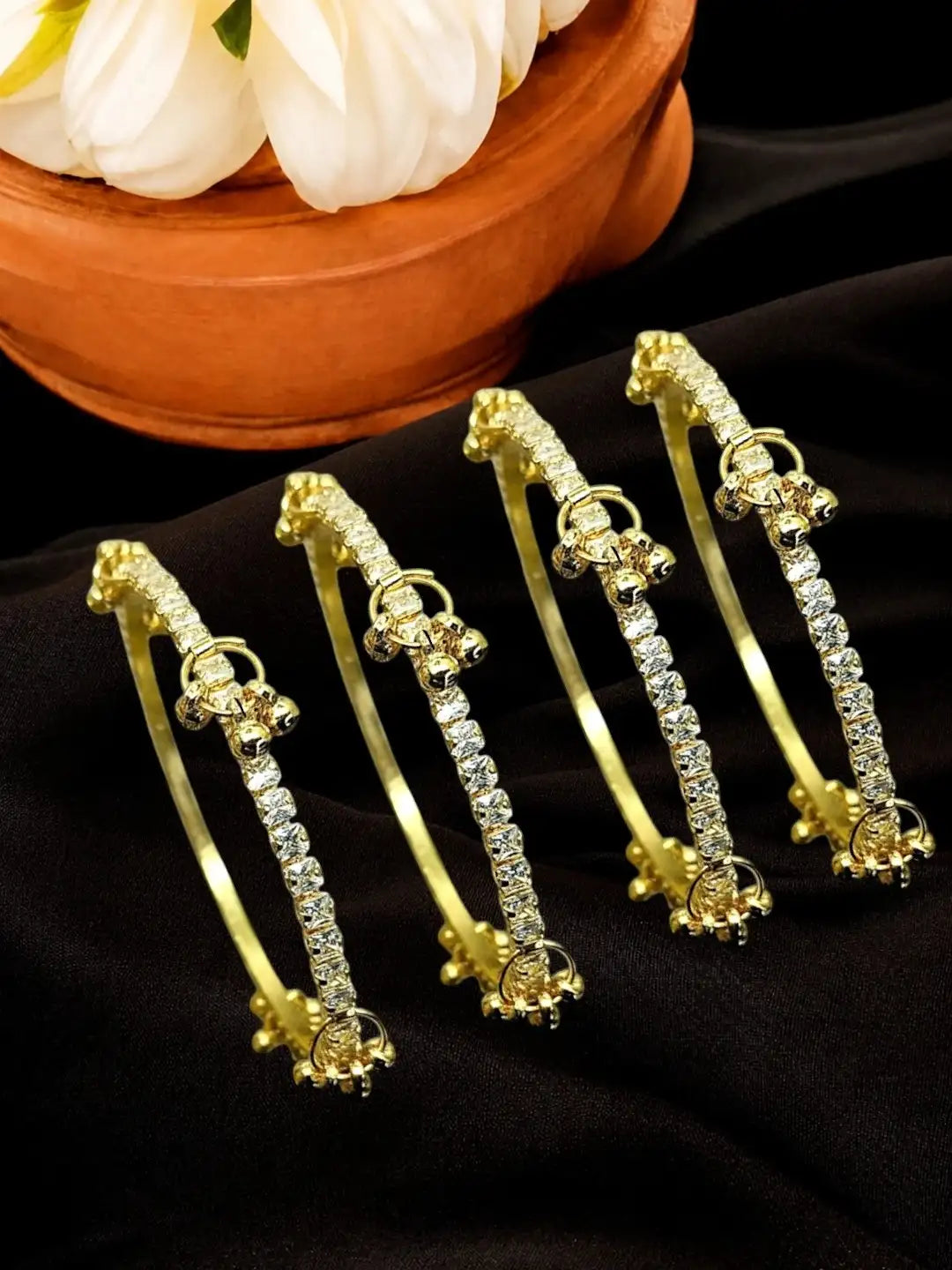 Gold Plated Set Of 4 CZ Kashmiri Ghungroo Bangles