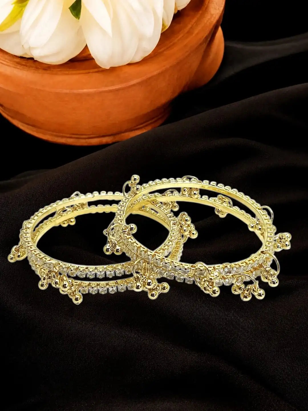 Gold Plated Set Of 4 CZ Kashmiri Ghungroo Bangles