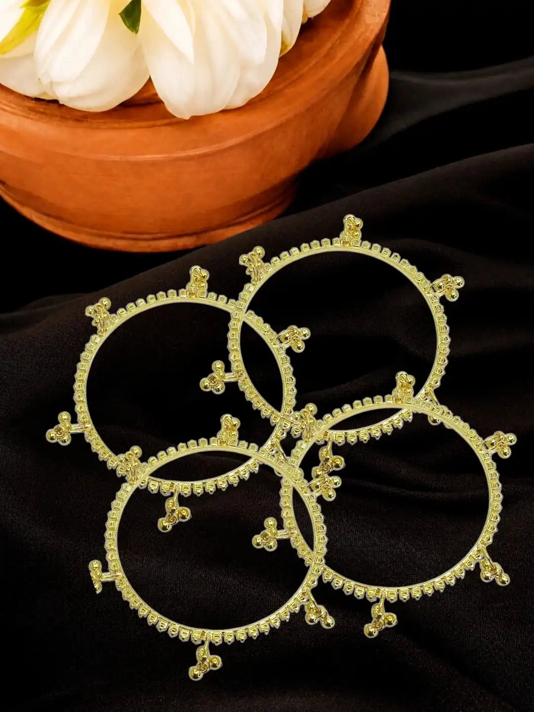 Gold Plated Set Of 4 CZ Kashmiri Ghungroo Bangles