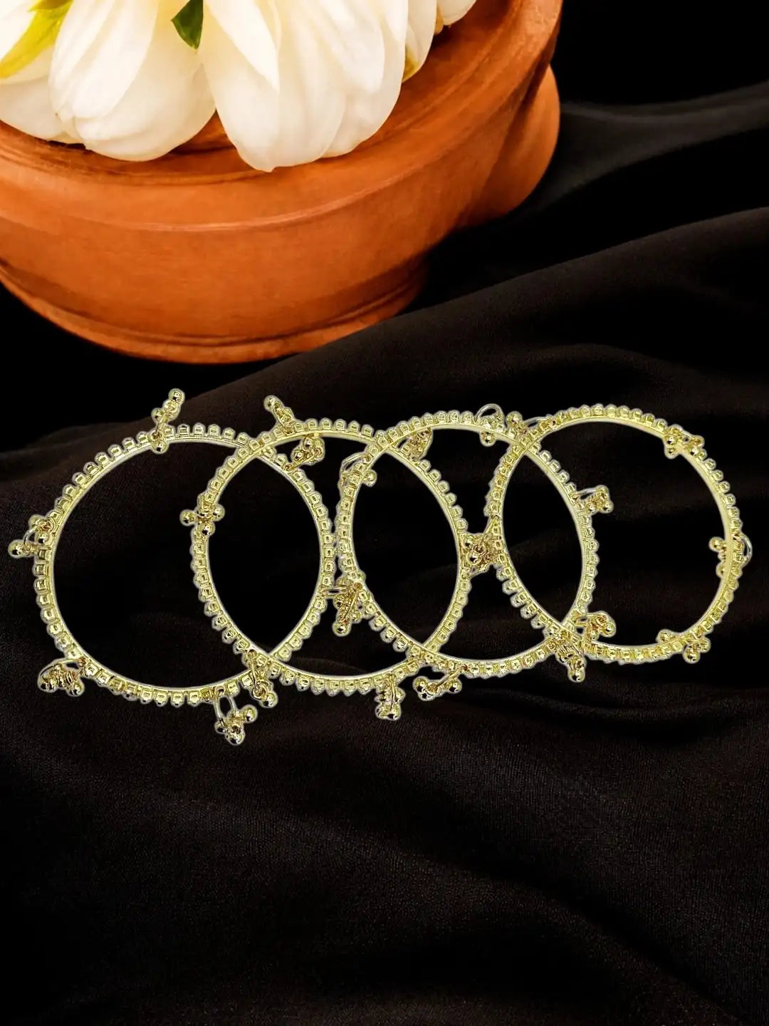 Gold Plated Set Of 4 CZ Kashmiri Ghungroo Bangles