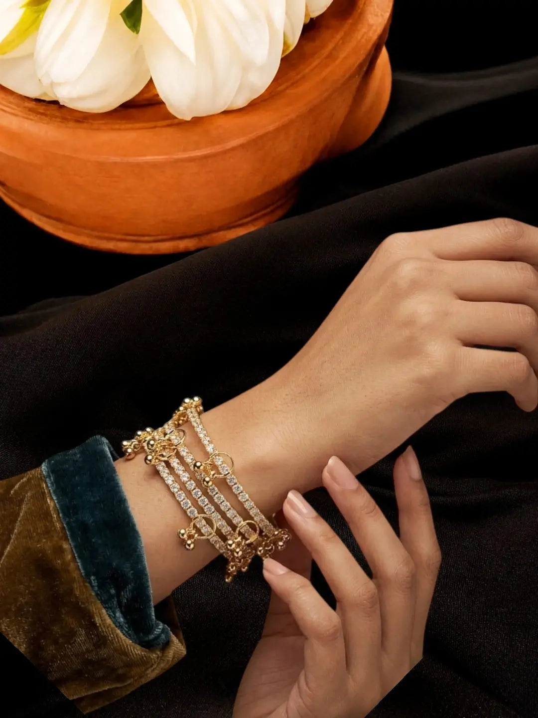 Gold Plated Set Of 4 CZ Kashmiri Ghungroo Bangles