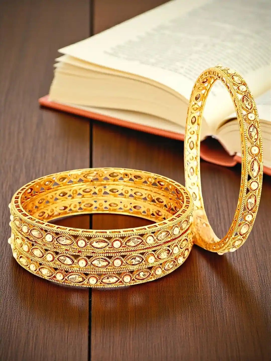 Set Of 4 Gold Plated Stone Studded Bangle