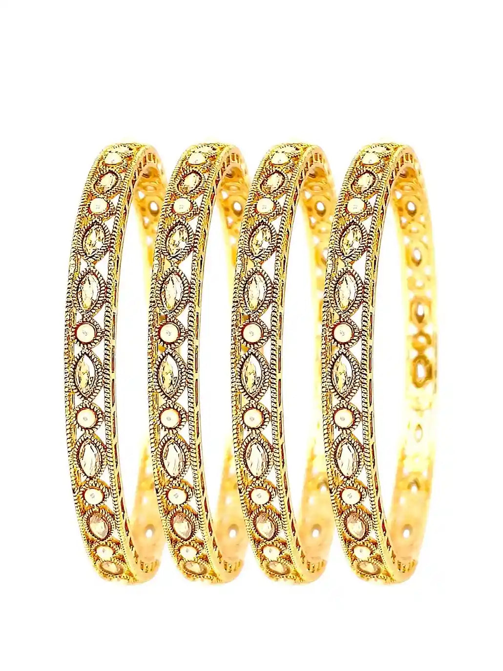 Set Of 4 Gold Plated Stone Studded Bangle