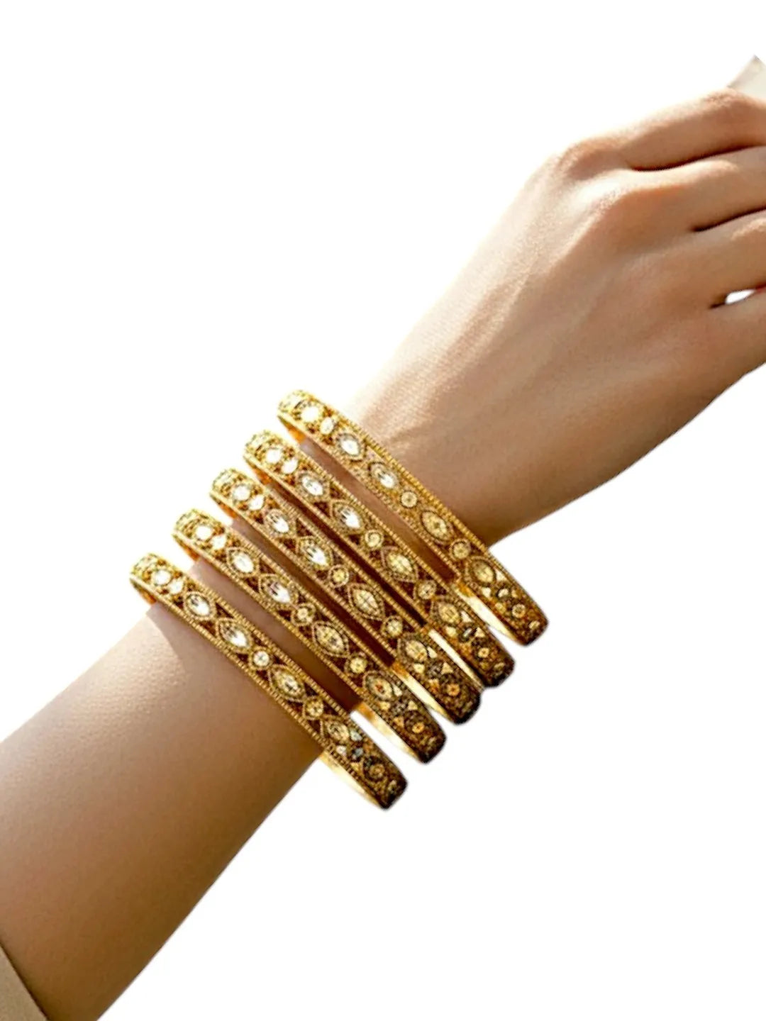 Set Of 4 Gold Plated Stone Studded Bangle