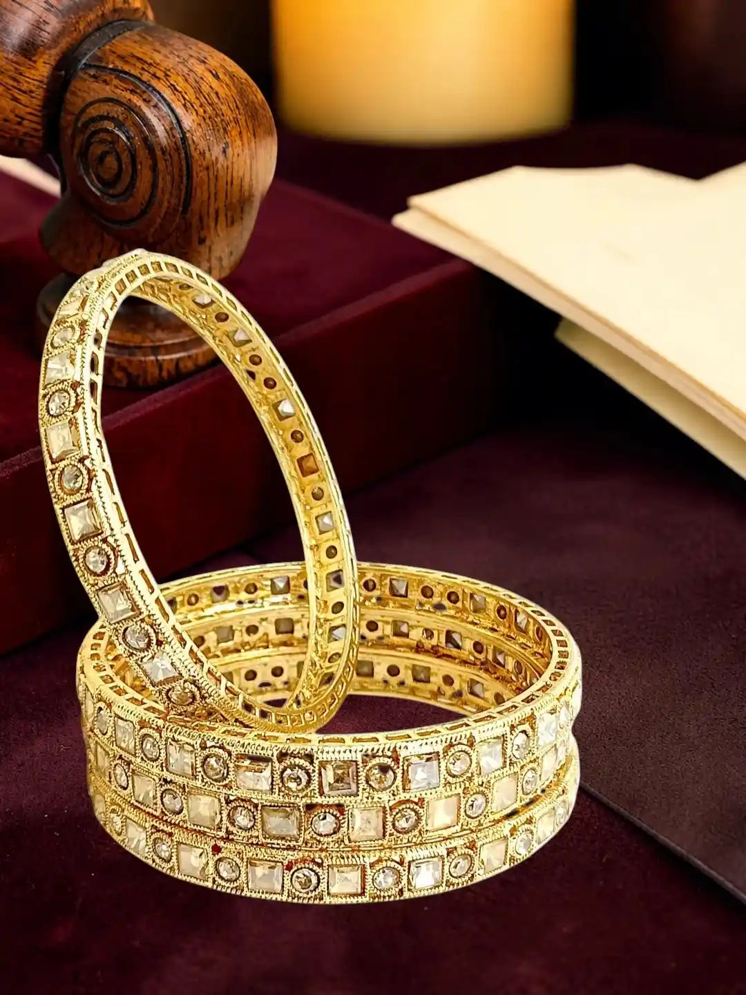 Set Of 4 Gold Plated CZ Fancy Bangles