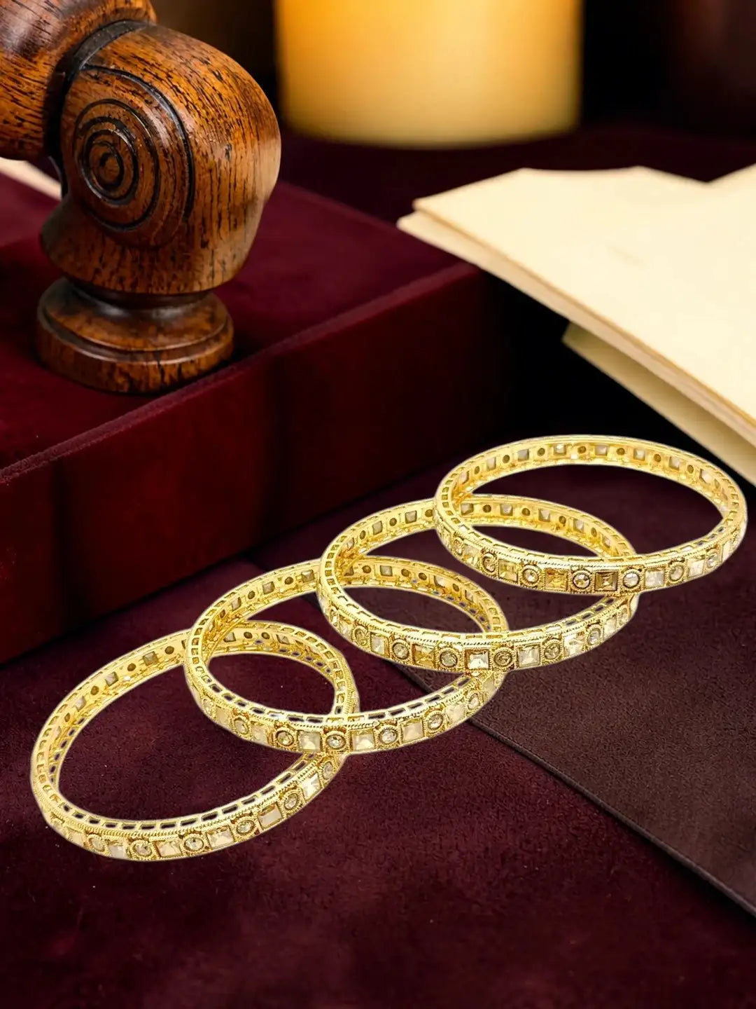 Set Of 4 Gold Plated CZ Fancy Bangles