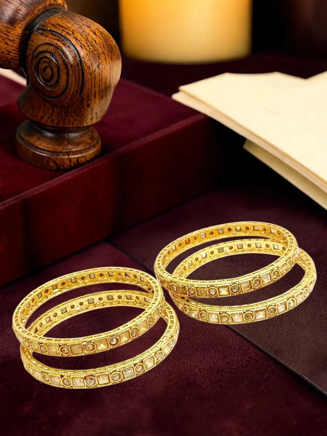 Set Of 4 Gold Plated CZ Fancy Bangles