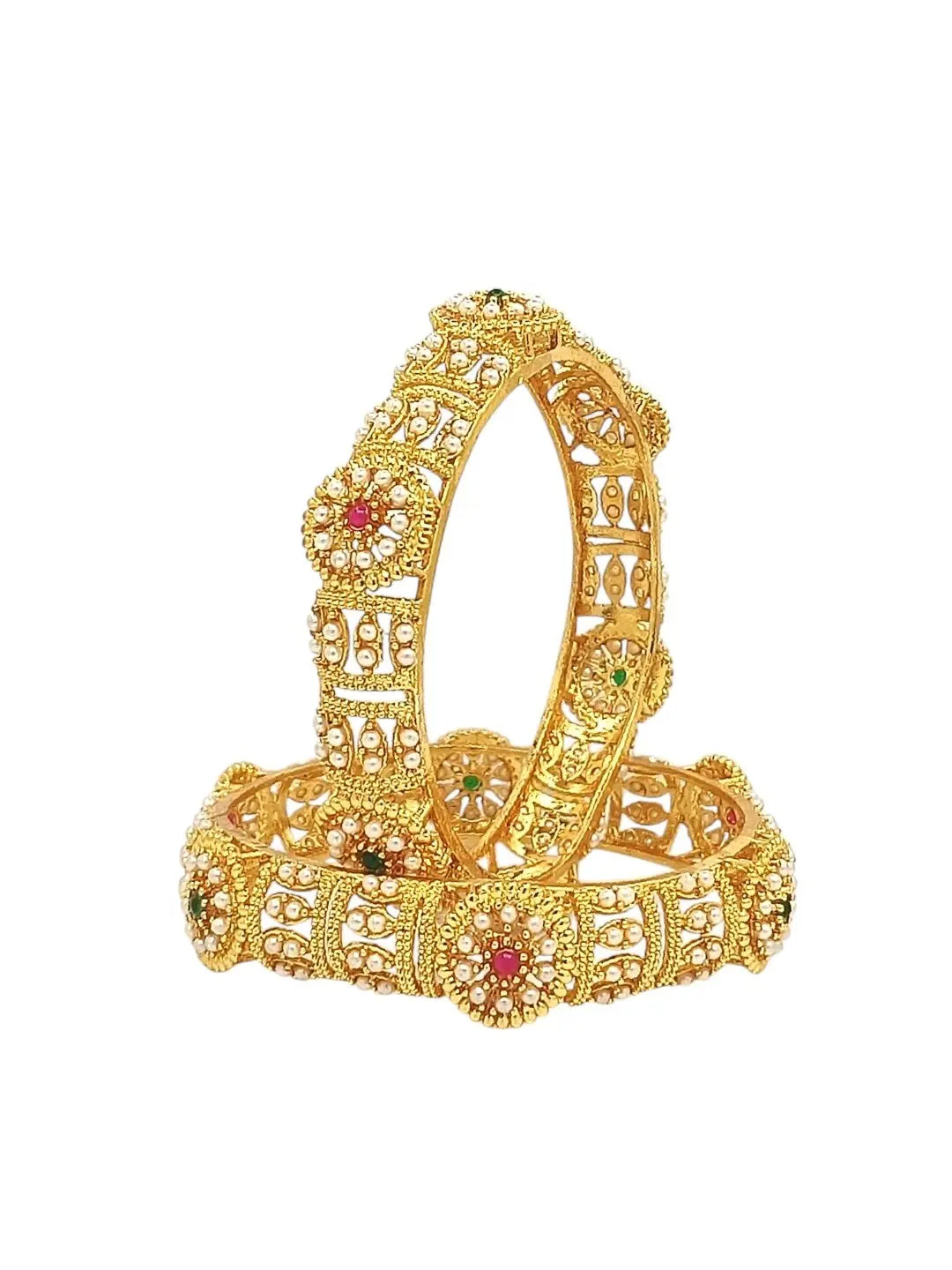 Set Of 2 Gold-Plated Stone Studded Kada Bangles