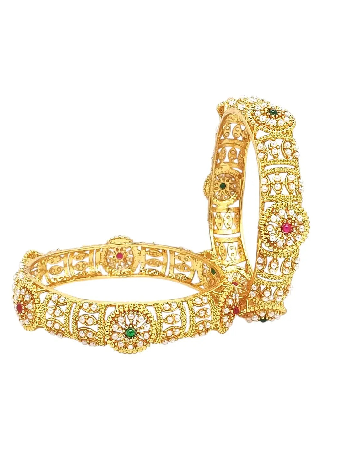 Set Of 2 Gold-Plated Stone Studded Kada Bangles