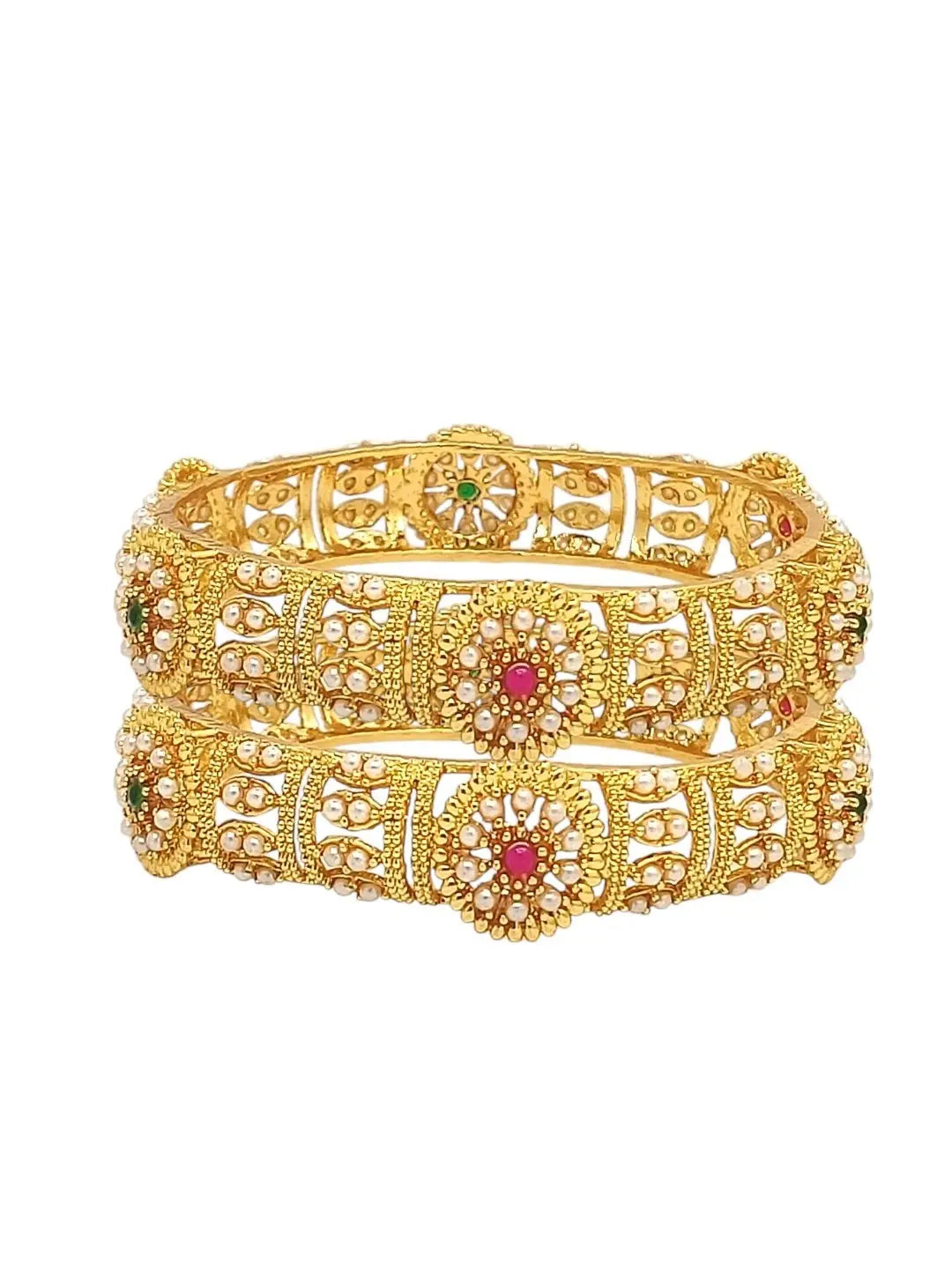 Set Of 2 Gold-Plated Stone Studded Kada Bangles