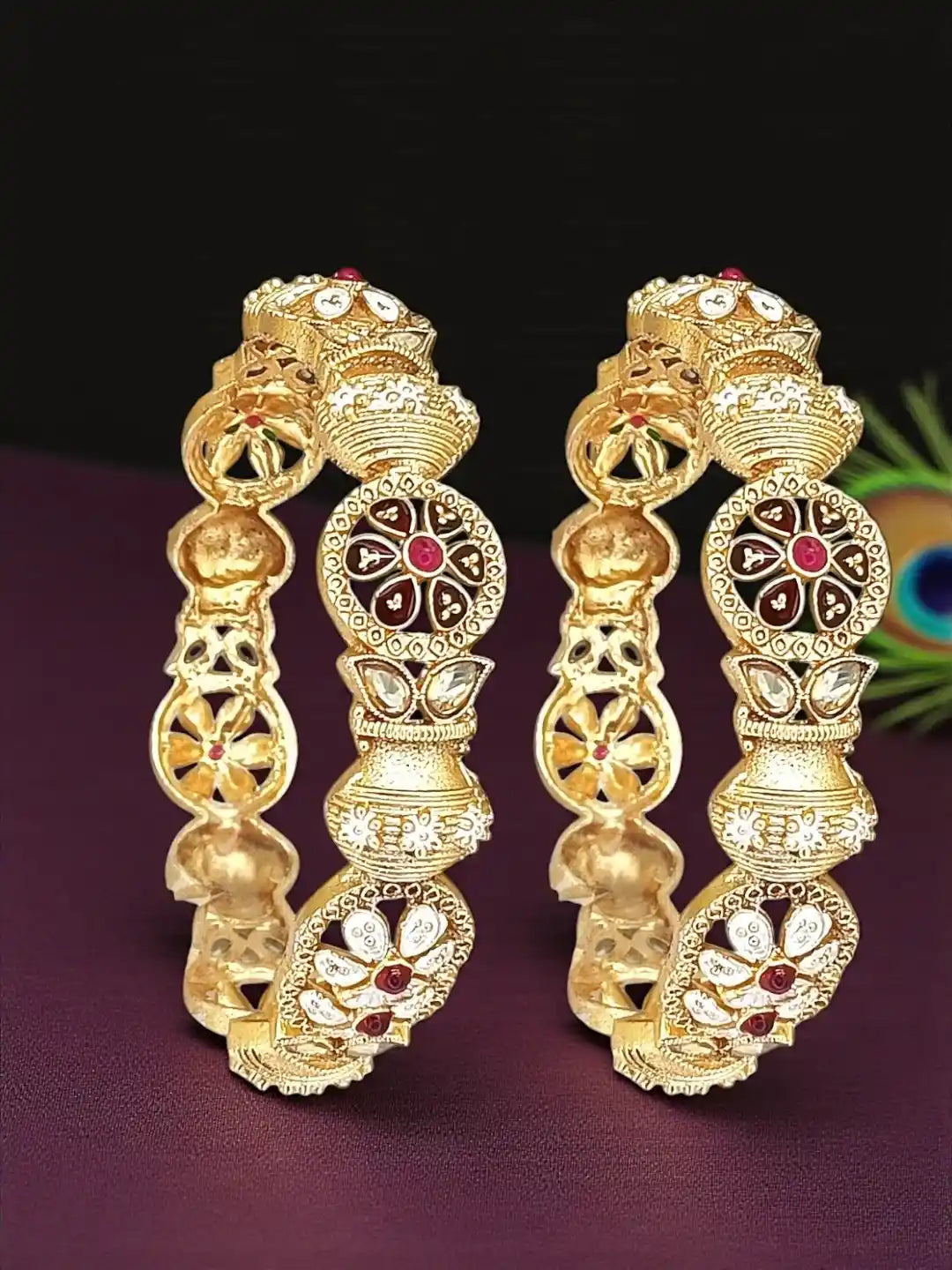 Set Of 2 Gold Toned Multi Meenakari Bangles