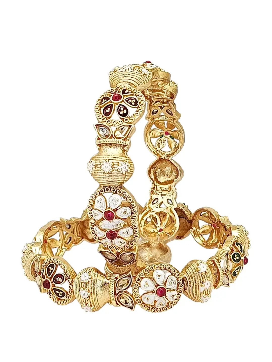 Set Of 2 Gold Toned Multi Meenakari Bangles