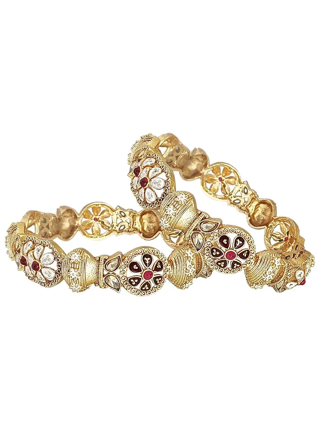 Set Of 2 Gold Toned Multi Meenakari Bangles