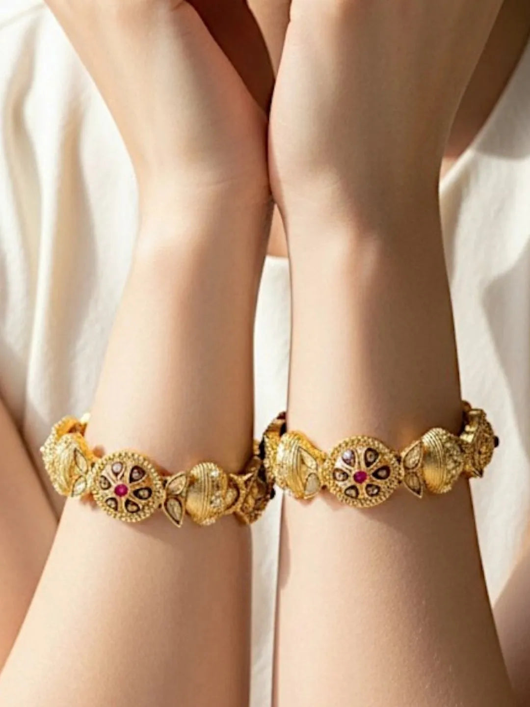 Set Of 2 Gold Toned Multi Meenakari Bangles
