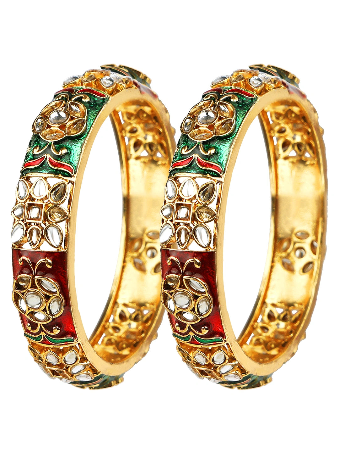 Gold Plated Kundan Meenakari 2pc Bangle Kada