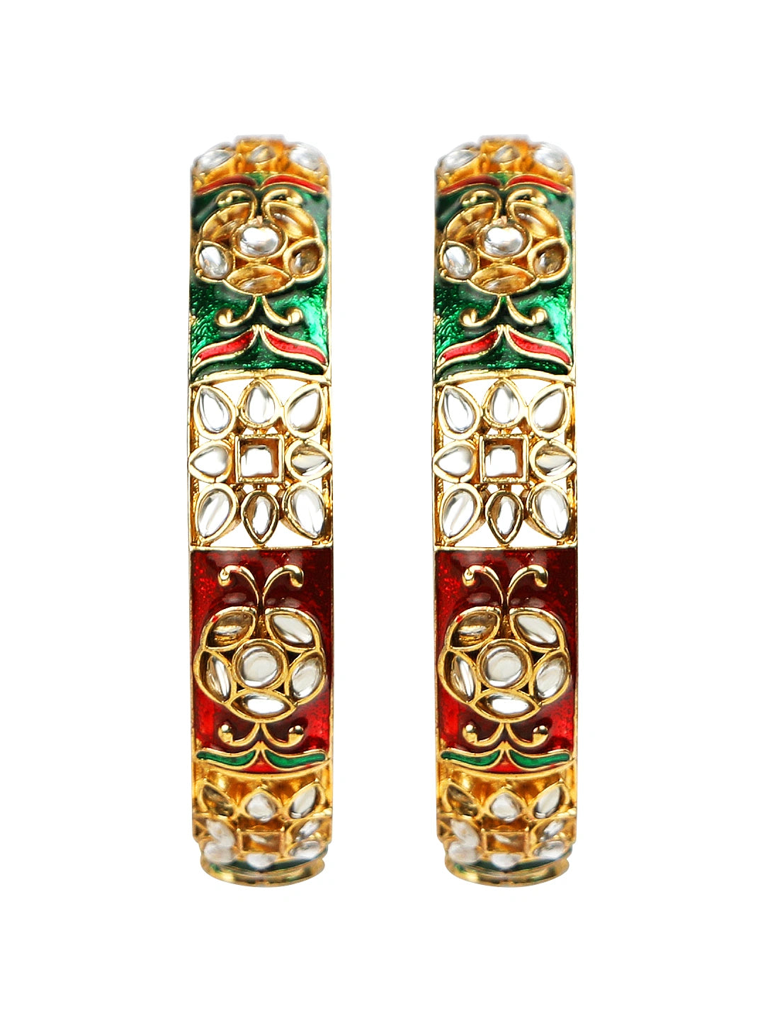 Gold Plated Kundan Meenakari 2pc Bangle Kada