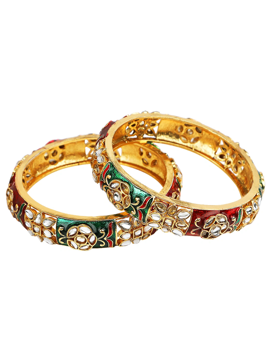 Gold Plated Kundan Meenakari 2pc Bangle Kada