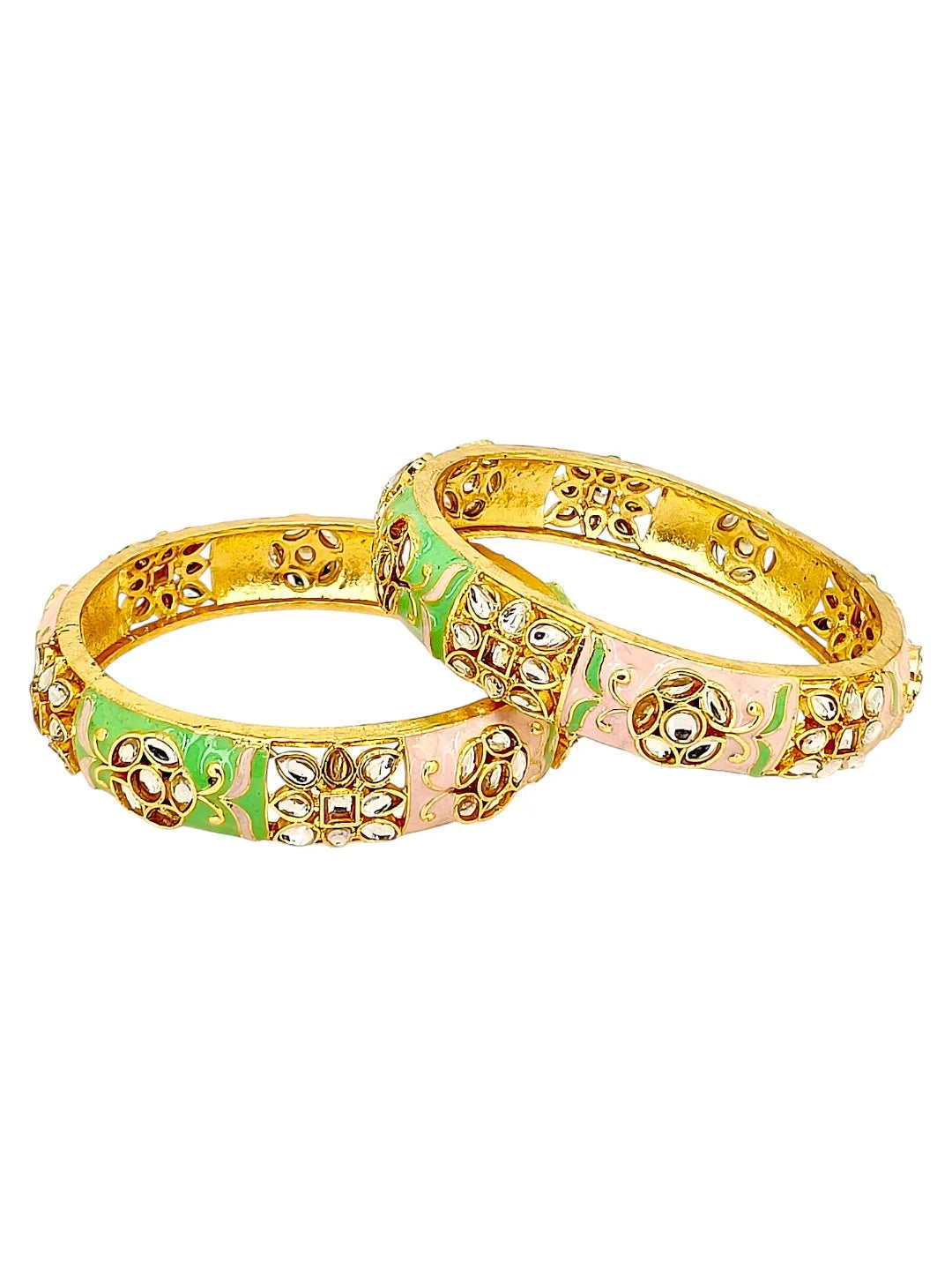 Gold Plated Set Of 2 Kundan Enamel Kada Bangles
