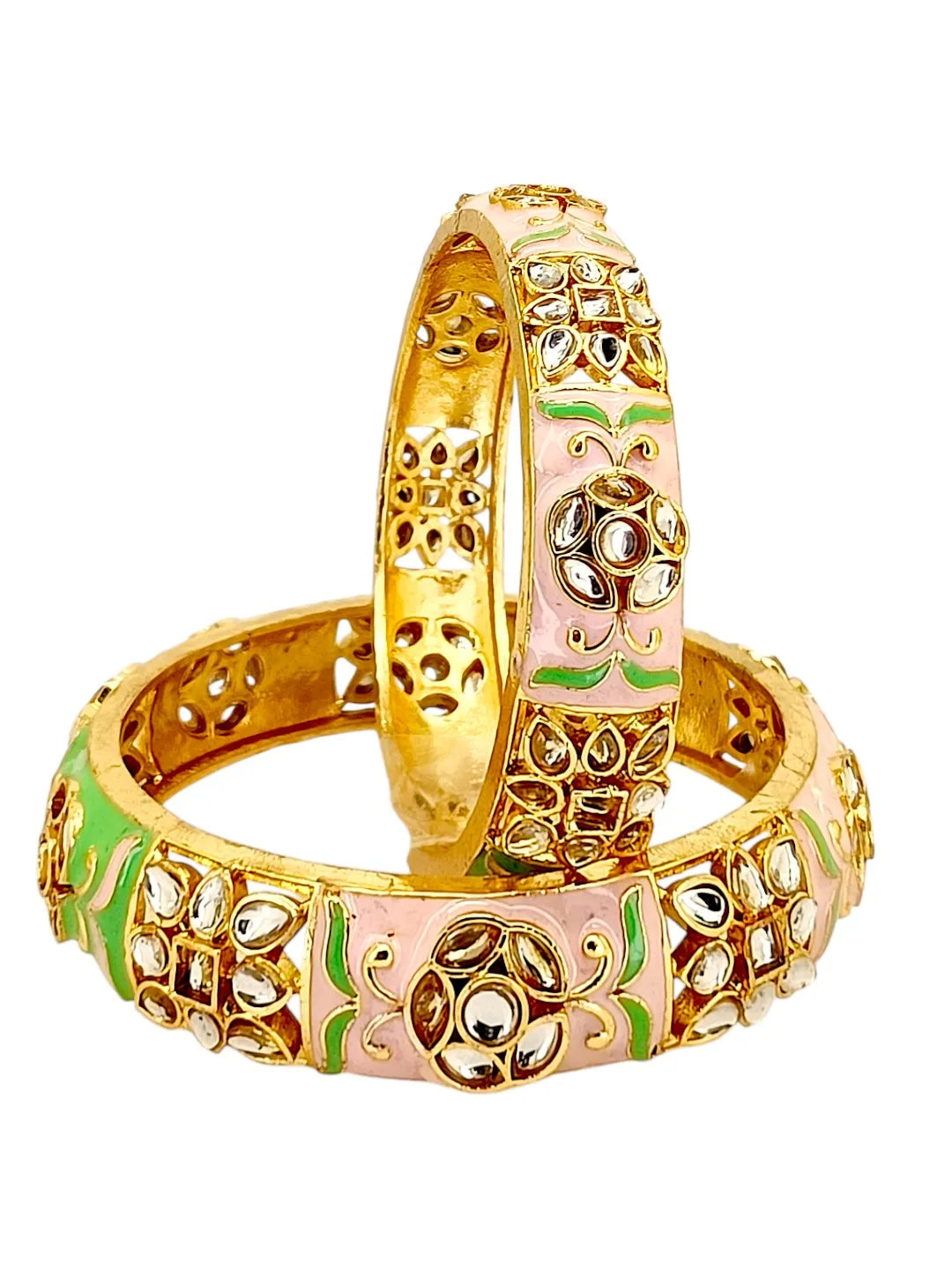 Gold Plated Set Of 2 Kundan Enamel Kada Bangles