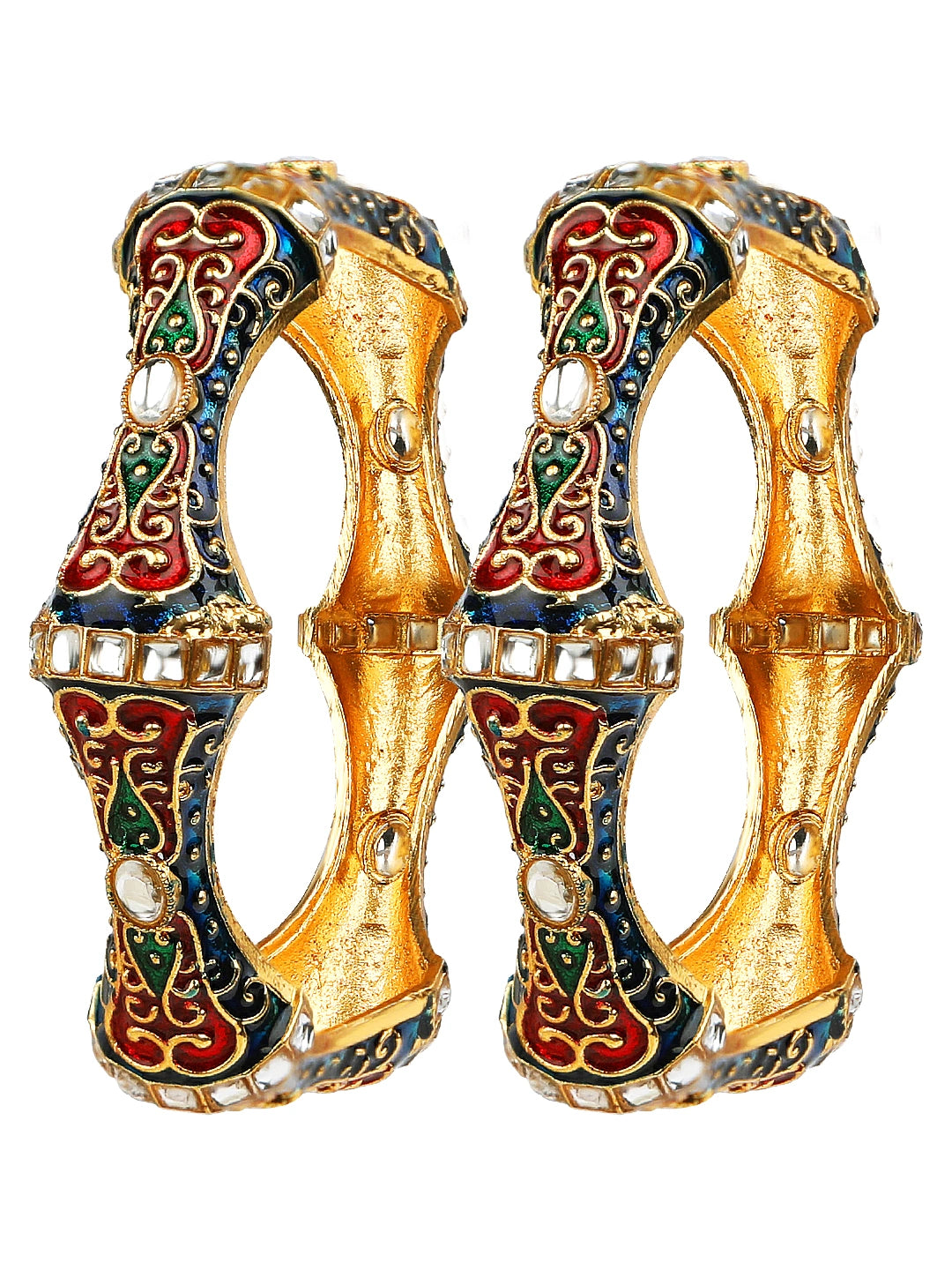 Hexagonal Kundan Meenakari 2pc Bangle