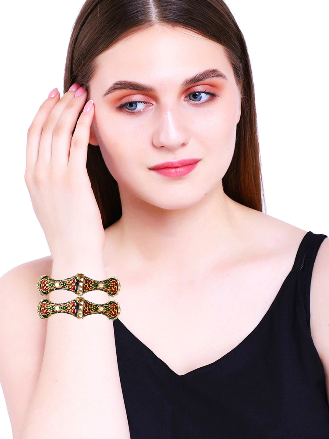 Hexagonal Kundan Meenakari 2pc Bangle